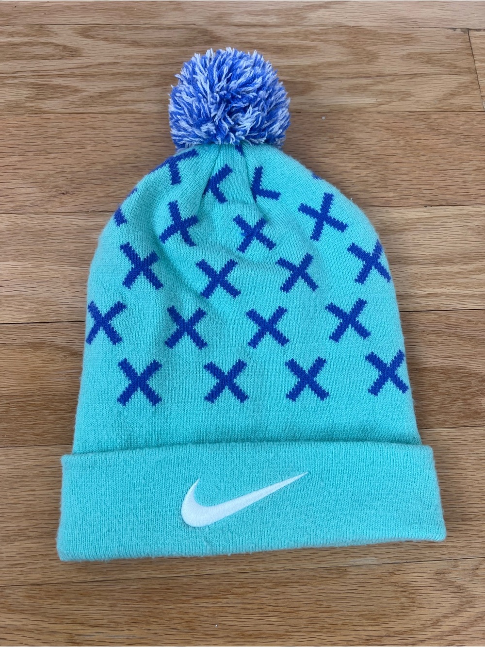Nike Peak Pom Beanie Unisex Hat in Teal Blue - Cross Country “Finish On Empty”